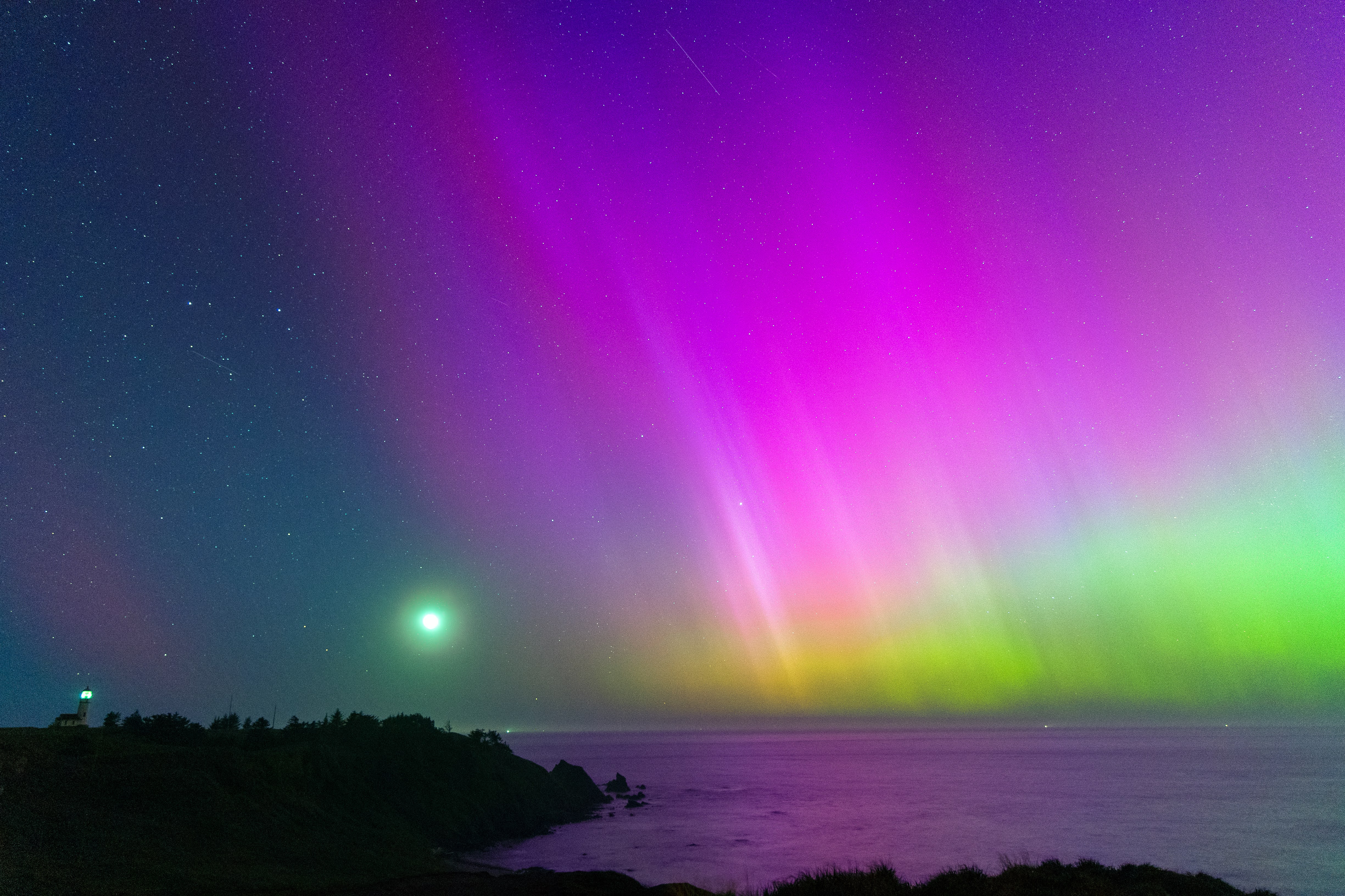 Aurora borealis over Cape Blanco Lighthouse on the Oregon Coast