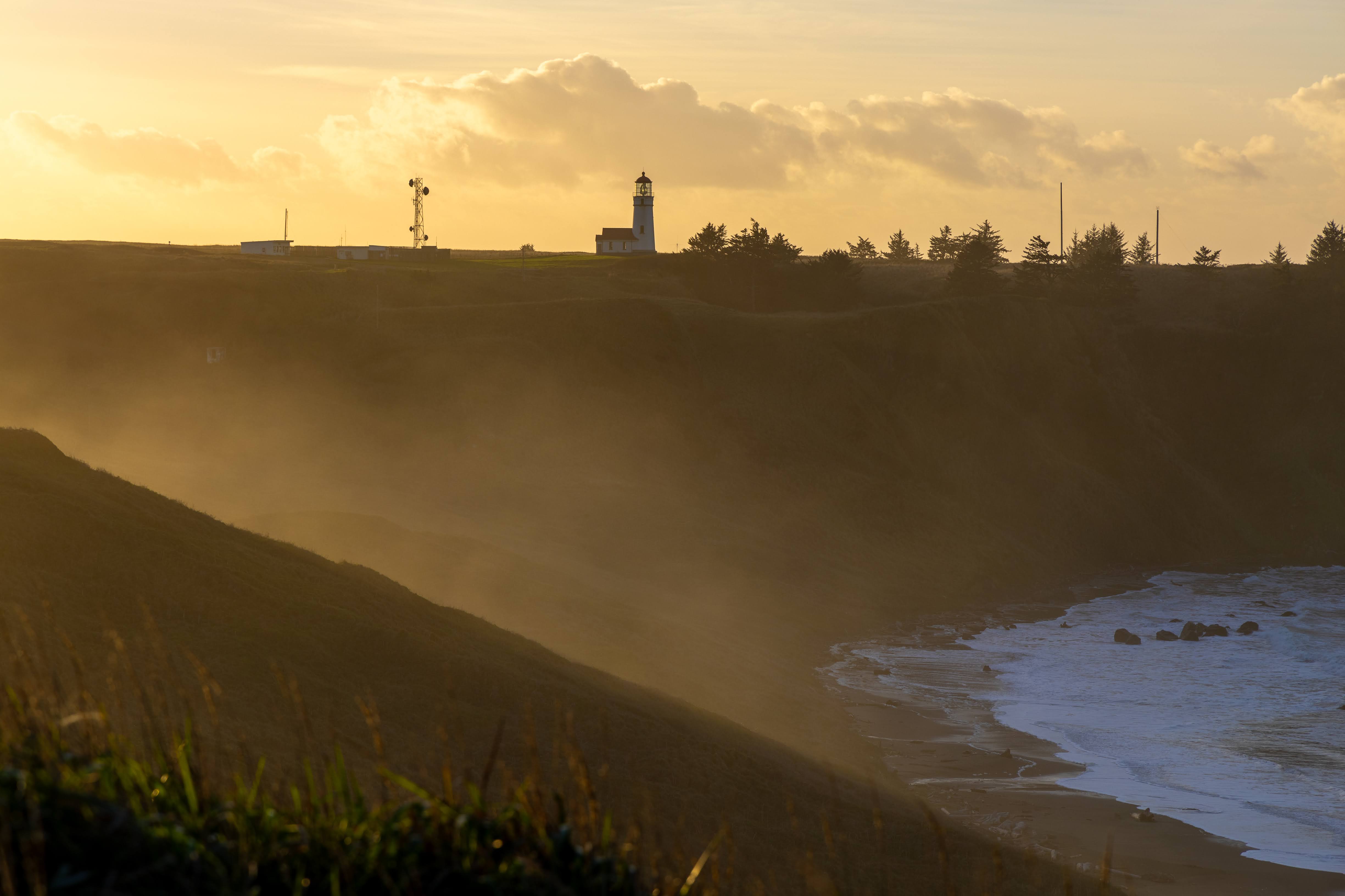 Cape Blanco Lighthouse against a blue sky