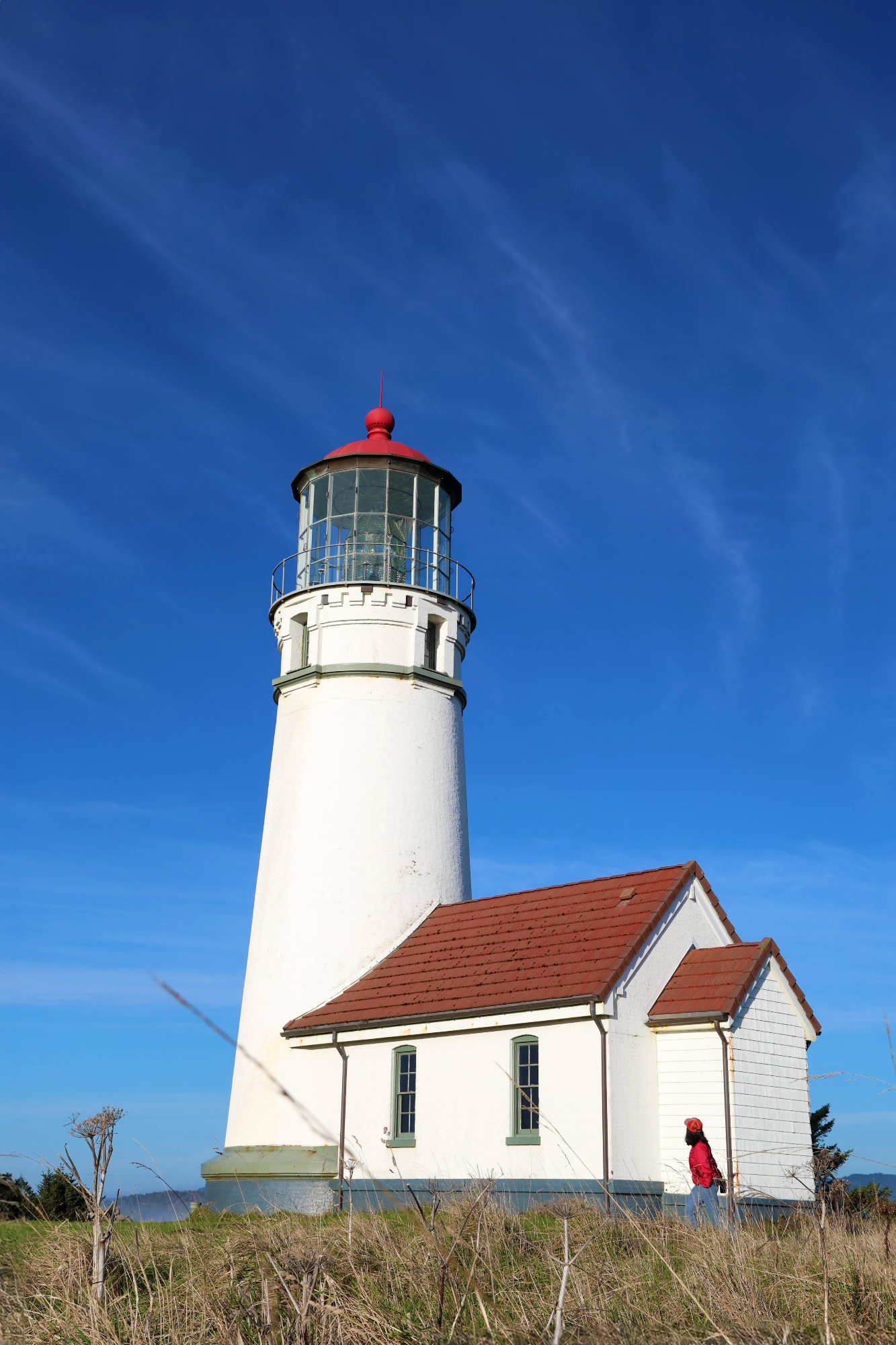 Cape Blanco Lighthouse against a blue sky